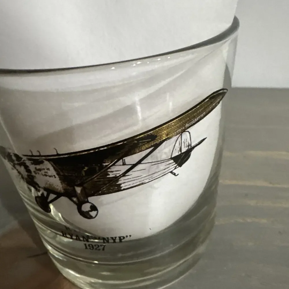 Vintage ‘Plane’ Bar Glass Tumbler 3 1/2 in RYAN “NYP” 1927 MCM Bar Wear Rare
